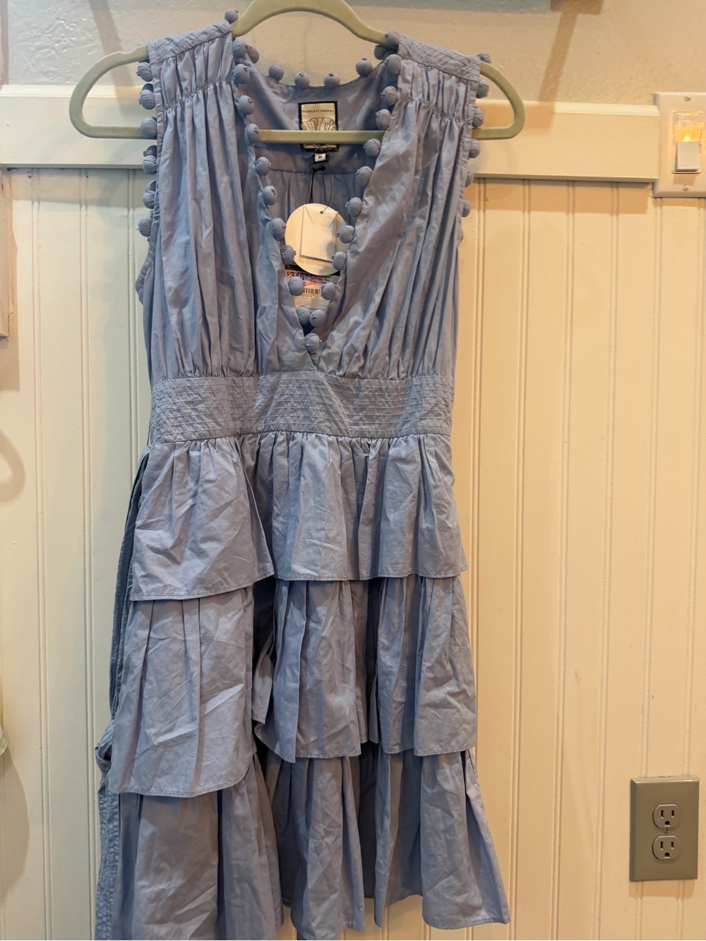 Scarlett Poppies Santa Cruz Light Blue Tiered Pom-Trim Dress
